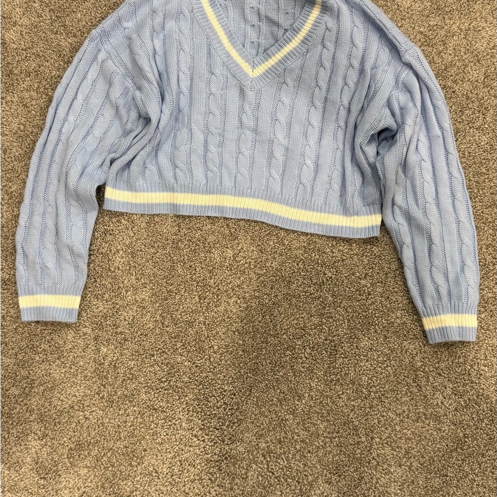 Blue Cable Knit Sweater Cropped